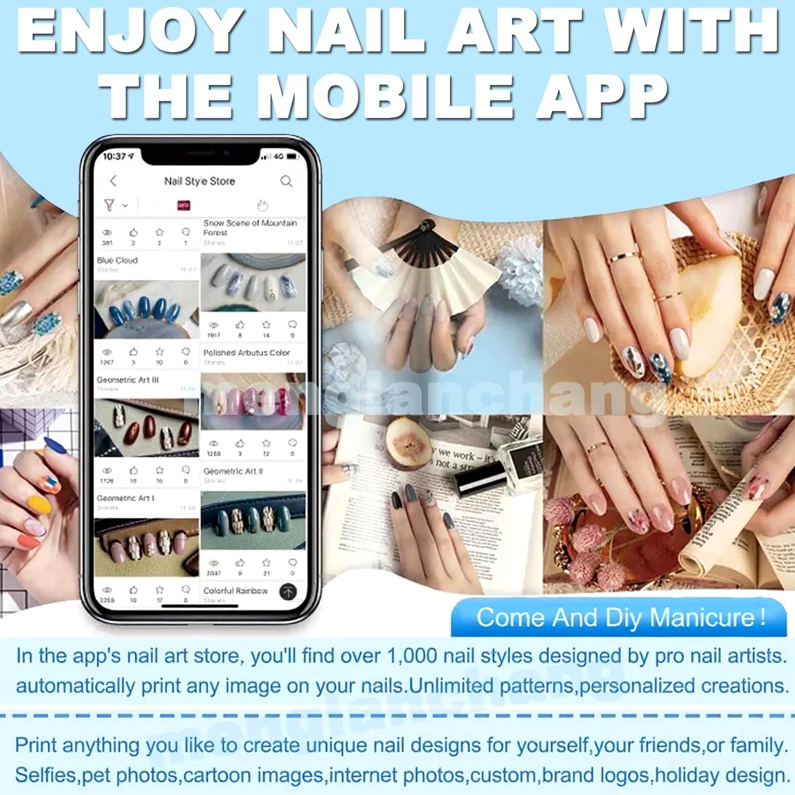 Leichter Nagelkunstdrucker, 3D-Smart-Nageldrucker, WiFi-Verbindungssteuerung, automatische Erkennung der Nagelform, schnelles Zeichnen in 10 Sekunden, hochauflösendes Malen mit 4800 DPI