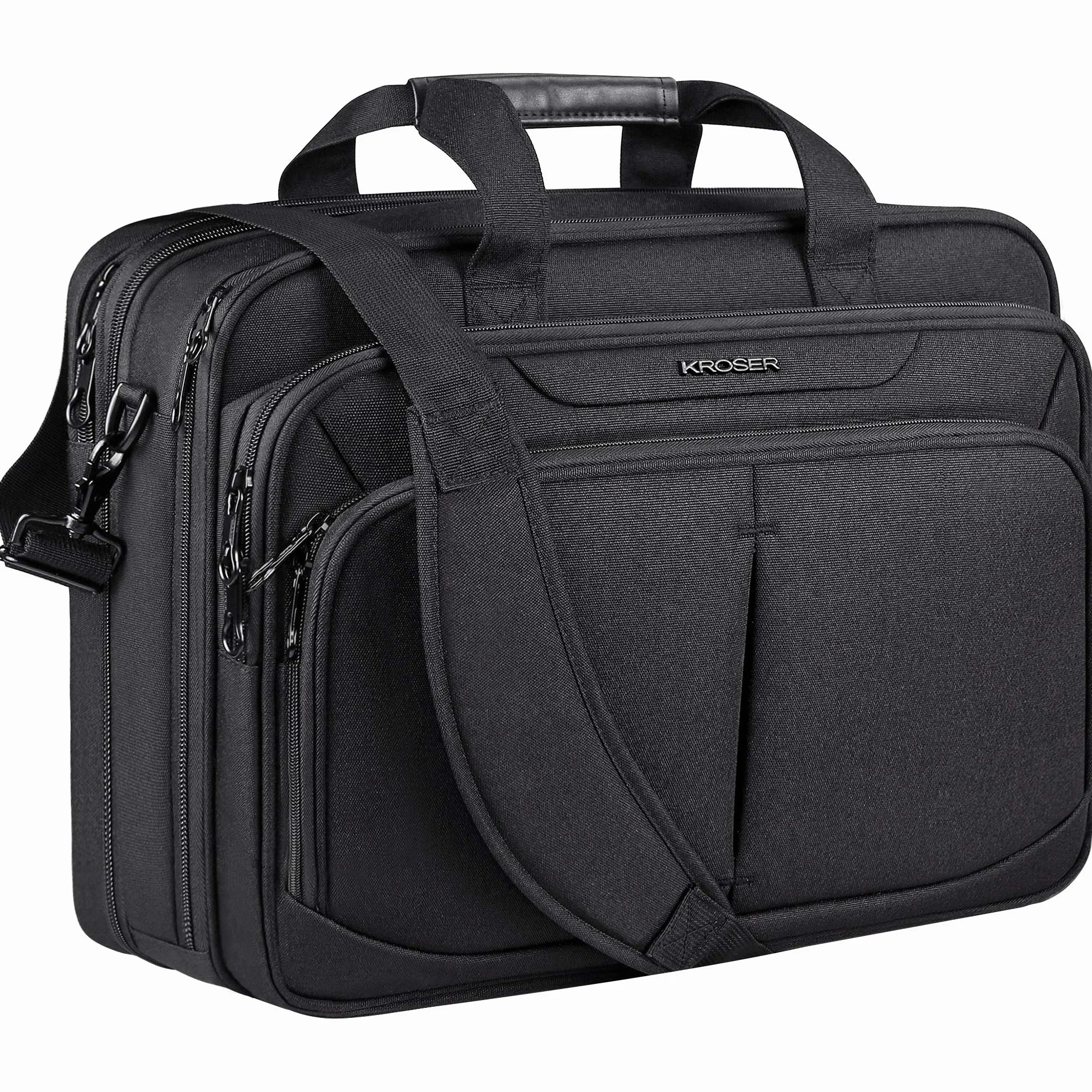 KROSER LaptopTasche 18" Upgrade Erweiterbare Leichte Aktentasche für 17,3" Laptop Premium Arbeitstasche Wasserdichte Umhängetasche mit RFID-Taschen für Schule/Reisen/Frauen/Männer-Schwarz MEHRWEG