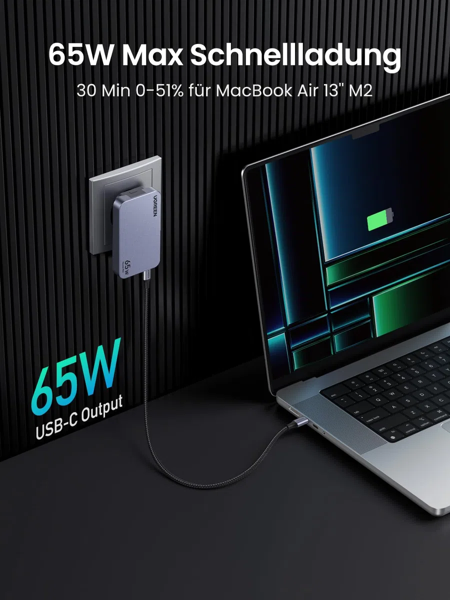 UGREEN Nexode Pro 65W USB C Ladegerät Slim mit EU/US/UK Stecker GaN USB-C Netzteil 3-Port Charger Schnellladegerät kompatibel mit MacBook, iPad, iPhone 17, Galaxy S25 Ultra, Dell XPS