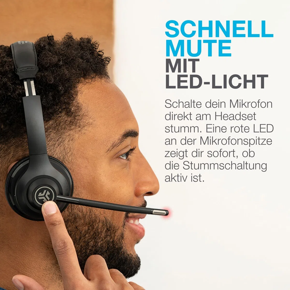 JLab Go Work 2nd Gen Bluetooth Headset mit Mikrofon & USB C Dongle, Akku 55h+, Wireless Headset PC mit Noise Cancelling Mikrofon, kabellos & per Kabel, Multipoint, für Handy, Office, Büro