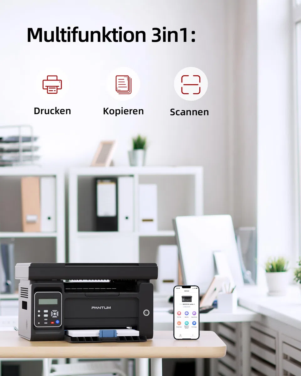 PANTUM M6500NW Laserdrucker Multifunktionsgerät mit Scanner und Kopierer,Drucker WLAN, Schwarz Weiss, Airprint, A4,22ppm