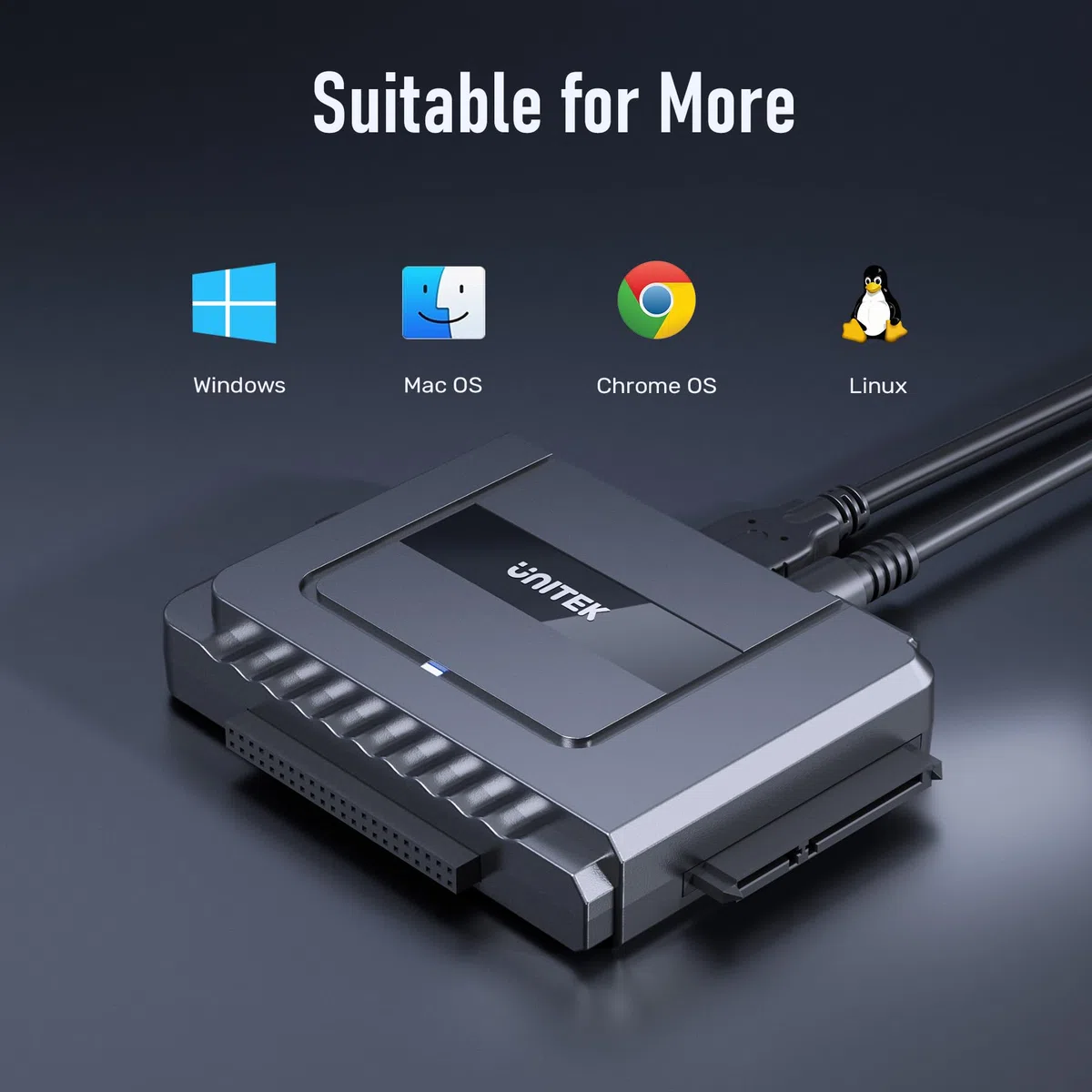 UNITEK IDE SATA Adapter auf USB, Externe Festplattenadapter für 2,5 3,5 Zoll HDD SSD, USB-C-Datenkabel mit USB-A Adapter und 12 V/2 A Netzadapter im Lieferumfang enthalten