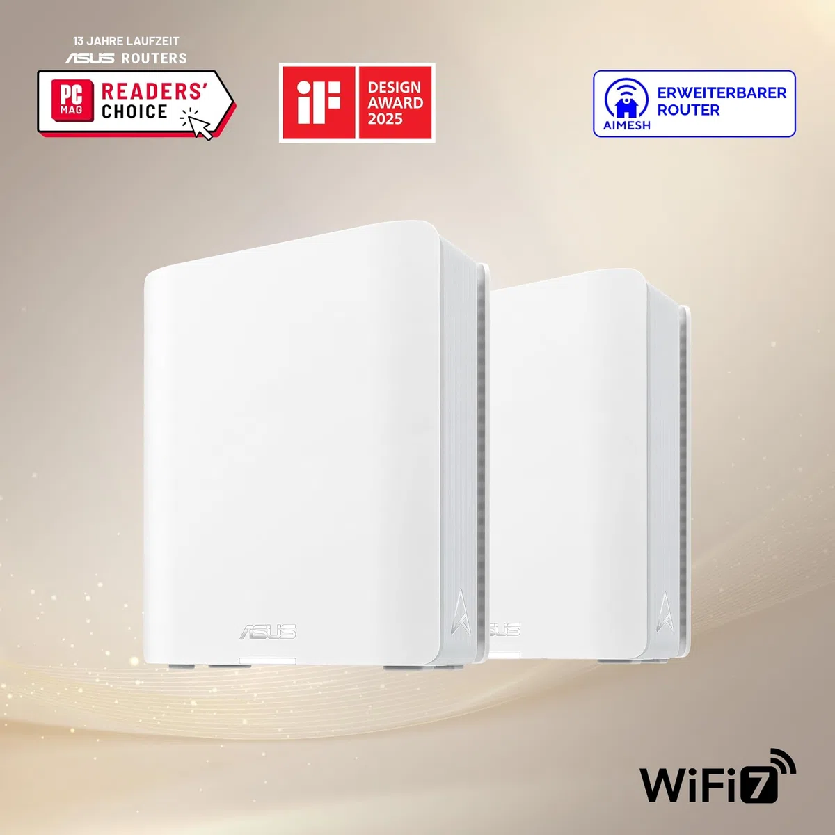 ASUS ZenWiFi BT8 Tri-Band WiFi 7 Smart AiMesh Extendable Router 2er Pack (6 GHz WLAN, 14 Gbps, bis zu 550m² Abdeckung, Dual 2.5G Ports, Kindersicherung, VPN) weiß