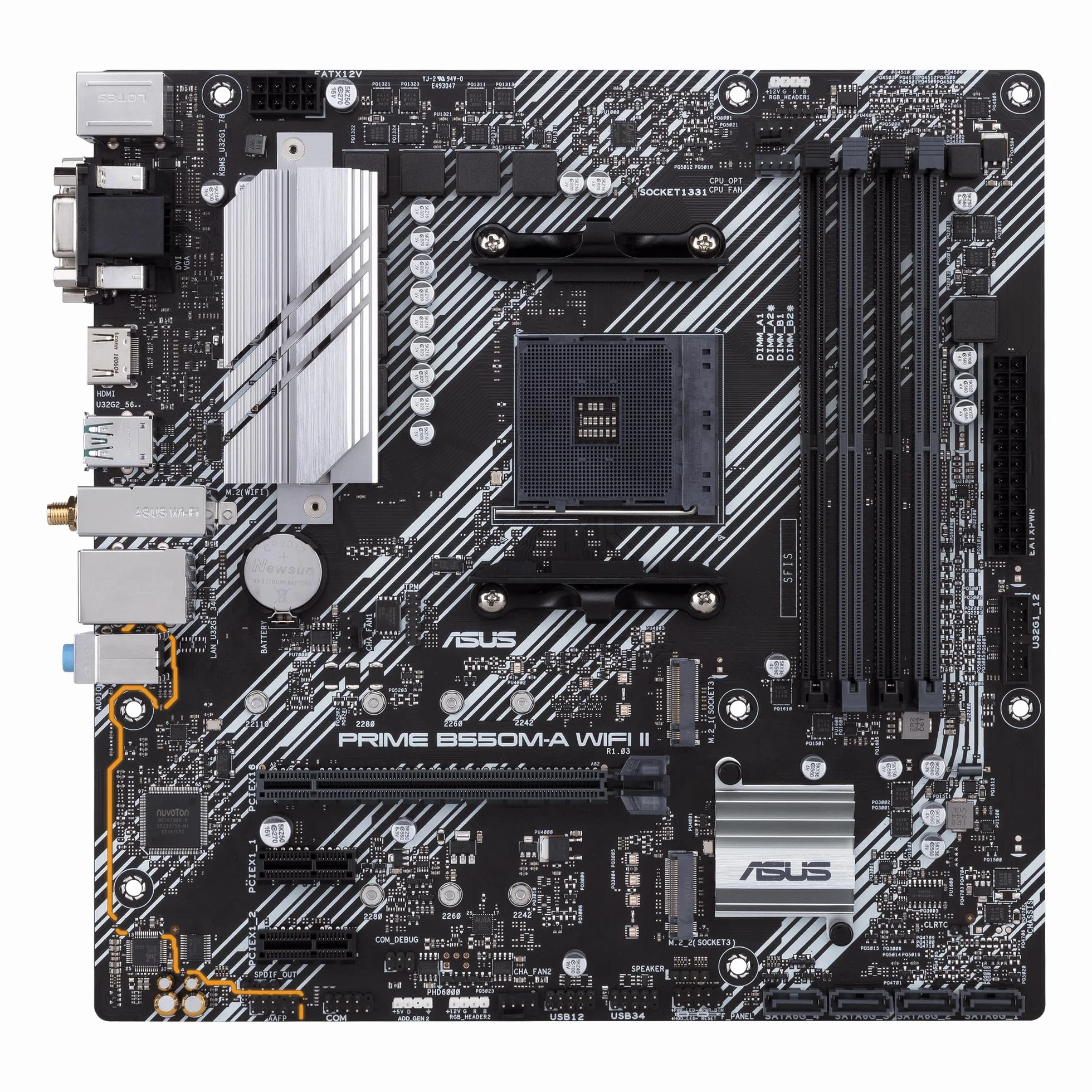 ASUS Prime B550M-A WiFi II Gaming Mainboard Sockel Ryzen AM4, mATX (AMD B550, PCIe 4.0, WiFi6, Dual M.2, SATA 6Gbit/s, Aura Sync)