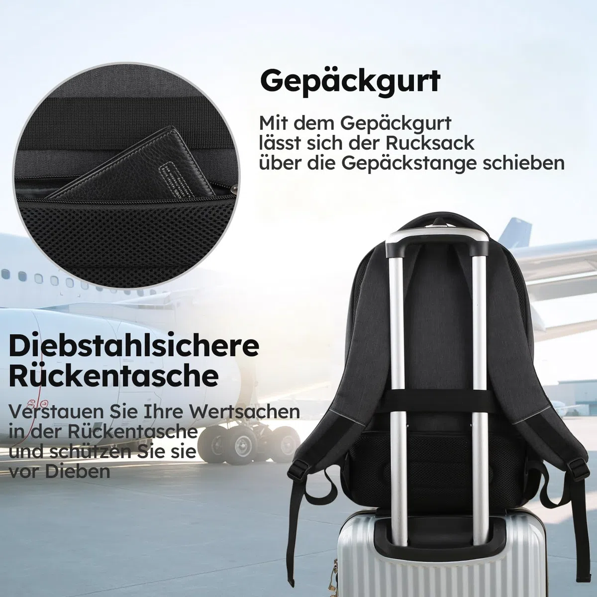 marcello Rucksack Herren, Laptop Rucksack mit USB Ladeanschluss für 17 Zoll Notebooks Arbeit Business, Schule Uni Schulrucksack für Jungen Teenager mit Anti Diebstahl Tasche (Retro-schwarz, 20 Zoll)