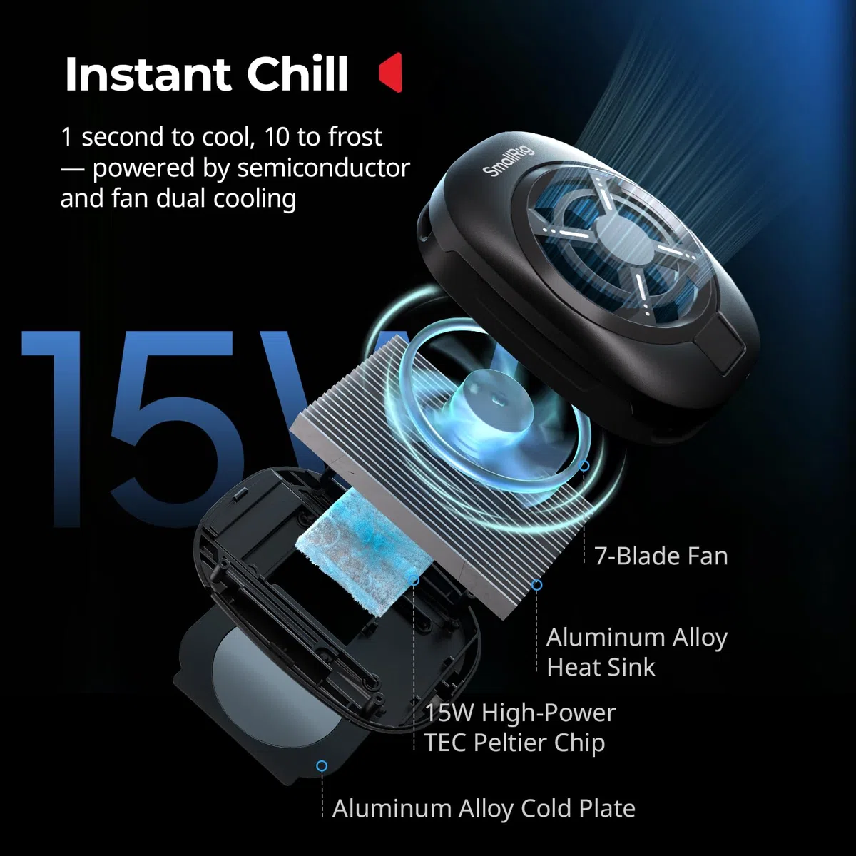 SMALLRIG Universal-Hyper-Chill-Kühlbox für iPhone/Android, mit 15-W-Aktivkühler, 2-in-1-USB-C-Adapter und Powerbank-Halterung, kompatibel mit 2,5-3,1-Zoll-Smartphones – 5275