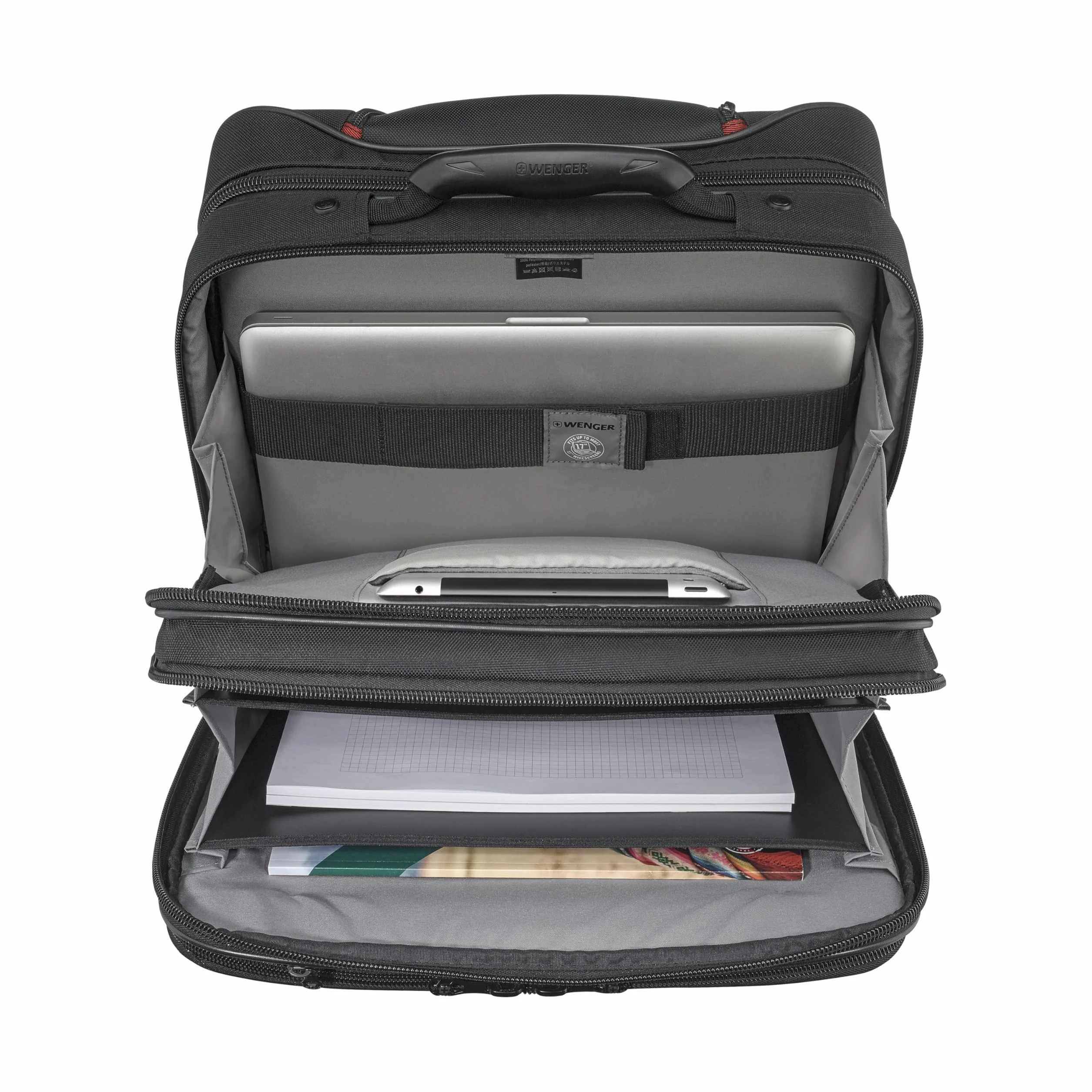 WENGER Patriot Trolley Laptop-Tasche, Notebook bis 17 Zoll, Tablet bis 10 Zoll, Aktentasche zum Rollen, Organizer, 38 l, Damen Herren, Büro Business-Reisen, Schwarz, 612259
