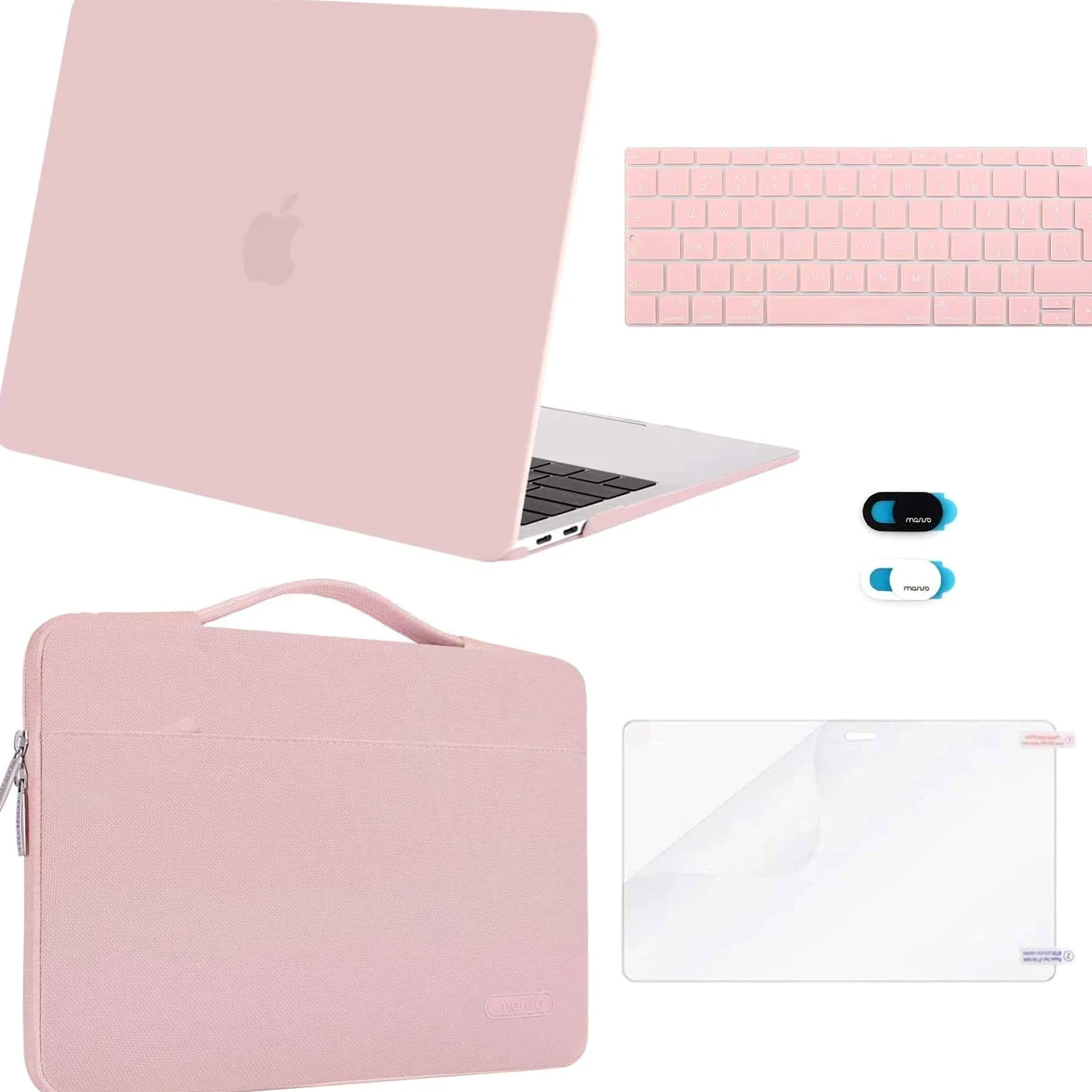 MOSISO Kompatibel mit MacBook Air 13 Zoll Hülle M1 2021 2020-2018 A2337 A2179 A1932, Hülle für MacBook Air M1 13,3 Zoll&Laptoptasche&Tastaturschutz&Webcam Abdeckung&Displayschutzfolie, Rosenquarz
