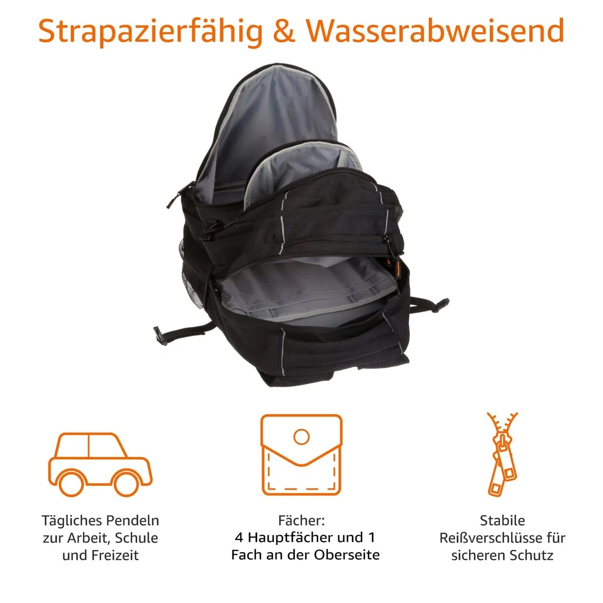 Amazon Basics Laptop-Rucksack mit gepolsterten Schulterriemen und Aufbewahrungsfächern für Stifte, Schlüssel, Handy, geeignet für die meisten Laptops bis zu, 43.2cm, Schwarz