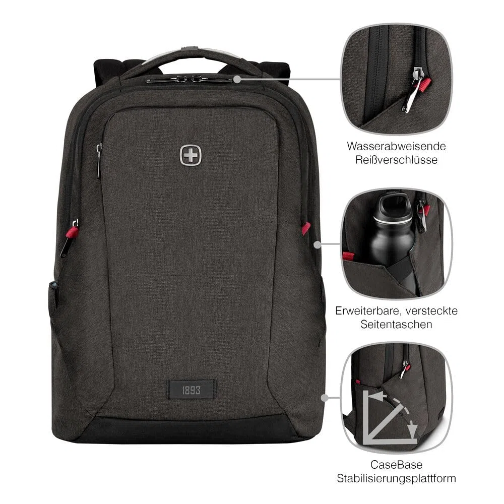 WENGER MX Professional Laptop-Rucksack mit Tabletfach, Notebook bis 16 Zoll, Tablet bis 10 Zoll, Organizer, 21 l, Damen Herren, Büro Business-Reisen Uni, Grau, 611641