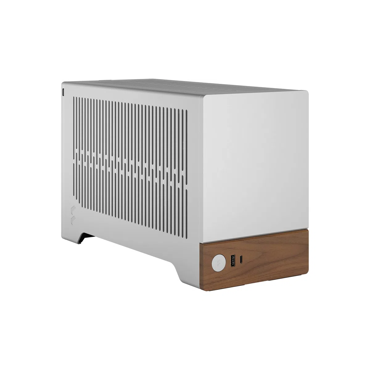 Fractal Design Terra Silver - Wood Walnut Front Panel - Small Form Factor - mITX Gaming case – PCIe 4.0 Riser Cable – USB Type-C - Anodized Aluminum Panels