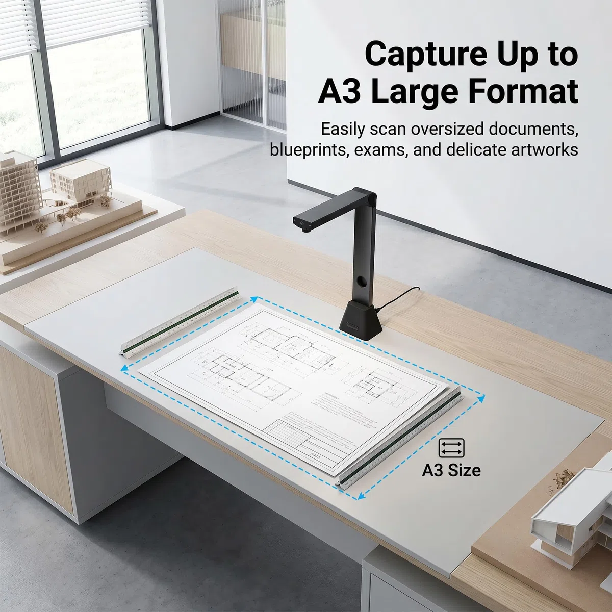 Dokumentenscanner A3 Scanner 22MP: OCR für 130 Sprachen USB Dokumentenkamera mit 4 LED für Schule Büro Archiv Homeoffice