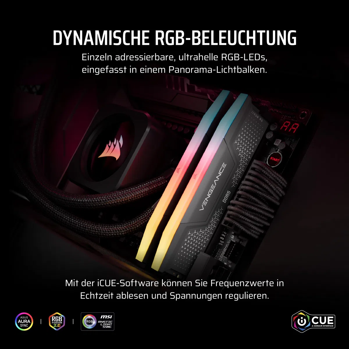 CORSAIR Vengeance RGB RS DDR5 RAM 32GB (2x16GB) Bis zu 6000MHz CL36-44-44-96 1.35V AMD Expo & Intel XMP 3.0 Desktop-Arbeitsspeicher – Grau (CMG32GX5M2E6000Z36)