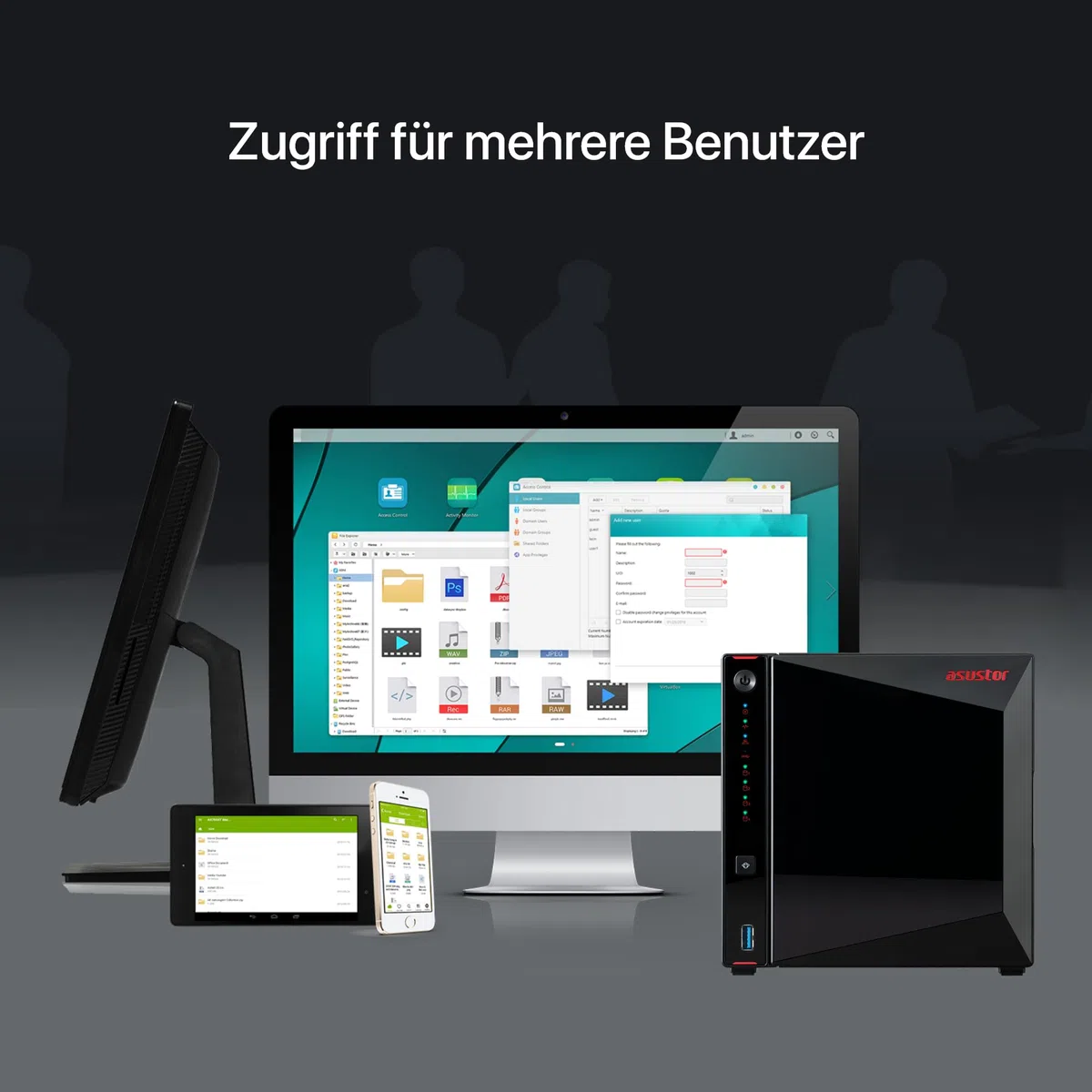 Asustor AS5404T Nimbustor 4 Gen2-4 Bay NAS Netzwerkspeicher Gehäuse, Quad-Core 2,0GHz CPU, 4xM.2 NVMe SSD Steckplätze, 2x2,5GbE Anschlüsse, 4GB DDR4 RAM, Gaming-Inspirierten NAS