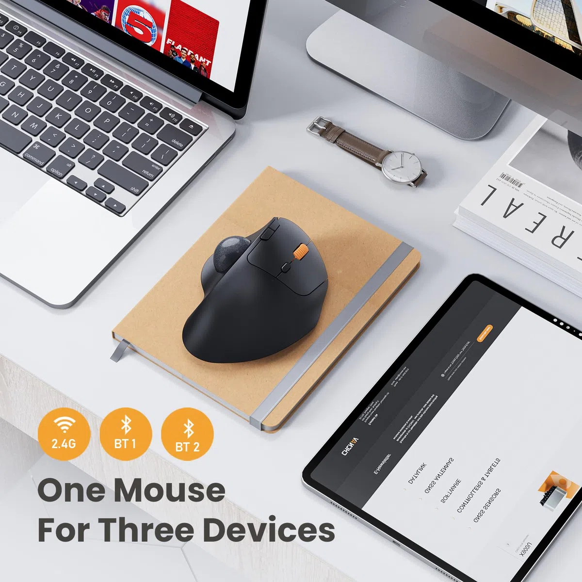 ProtoArc EM04 Kabellose Trackball Maus Bluetooth, 2.4GHz wiederaufladbare ergonomische Maus, 5 DPI einstellbar, Daumensteuerung, Multi-Geräte, für PC, iPad, Mac, Windows