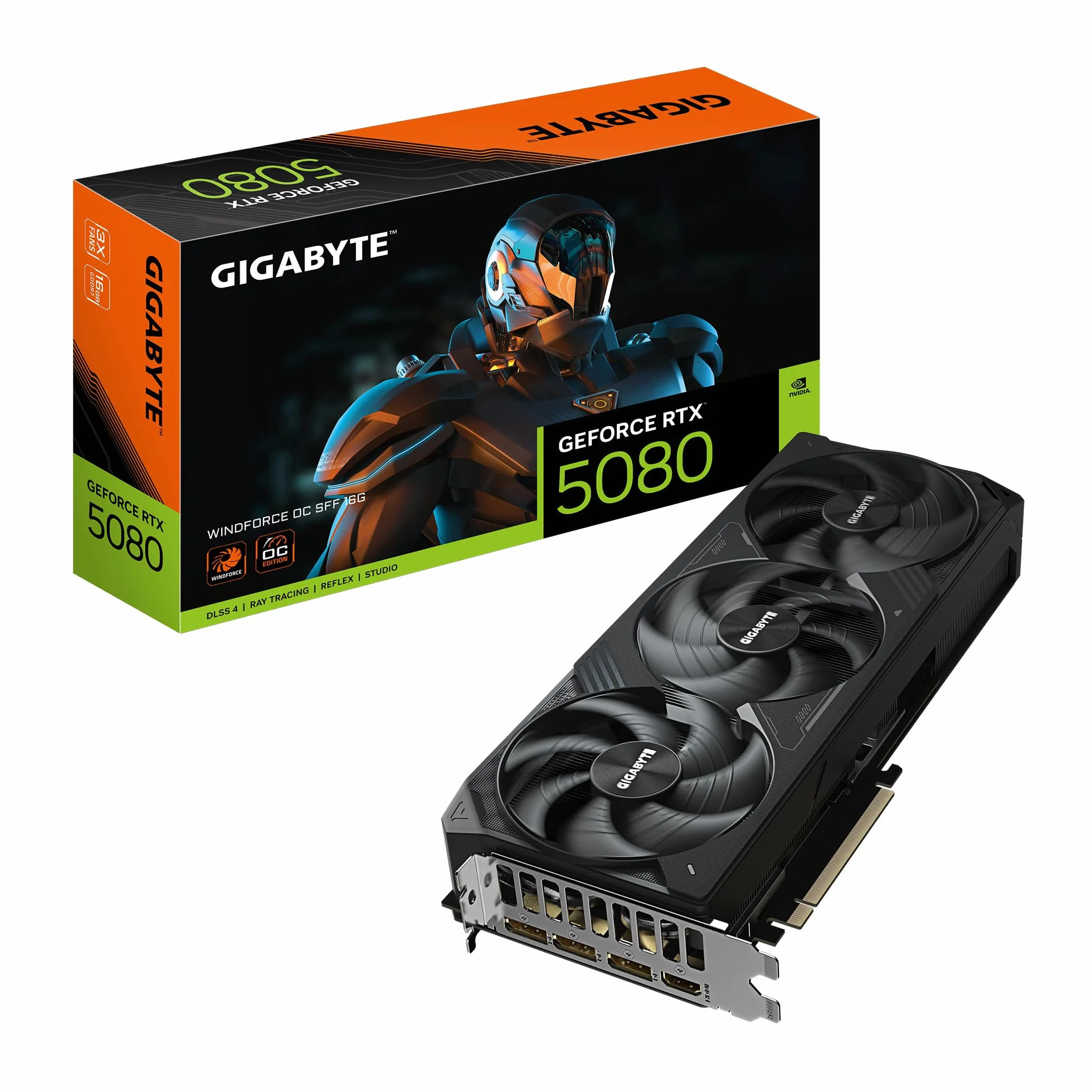 Gigabyte GeForce RTX 5080 WINDFORCE OC SFF 16G Grafikkarte - 16 GB GDDR7, 256 Bit, PCI-E 5.0, 2670MHz Kernfrequenz, 3 x DP 2.1a, 1 x HDMI 2.1b, GV-N5080WF3OC-16GD