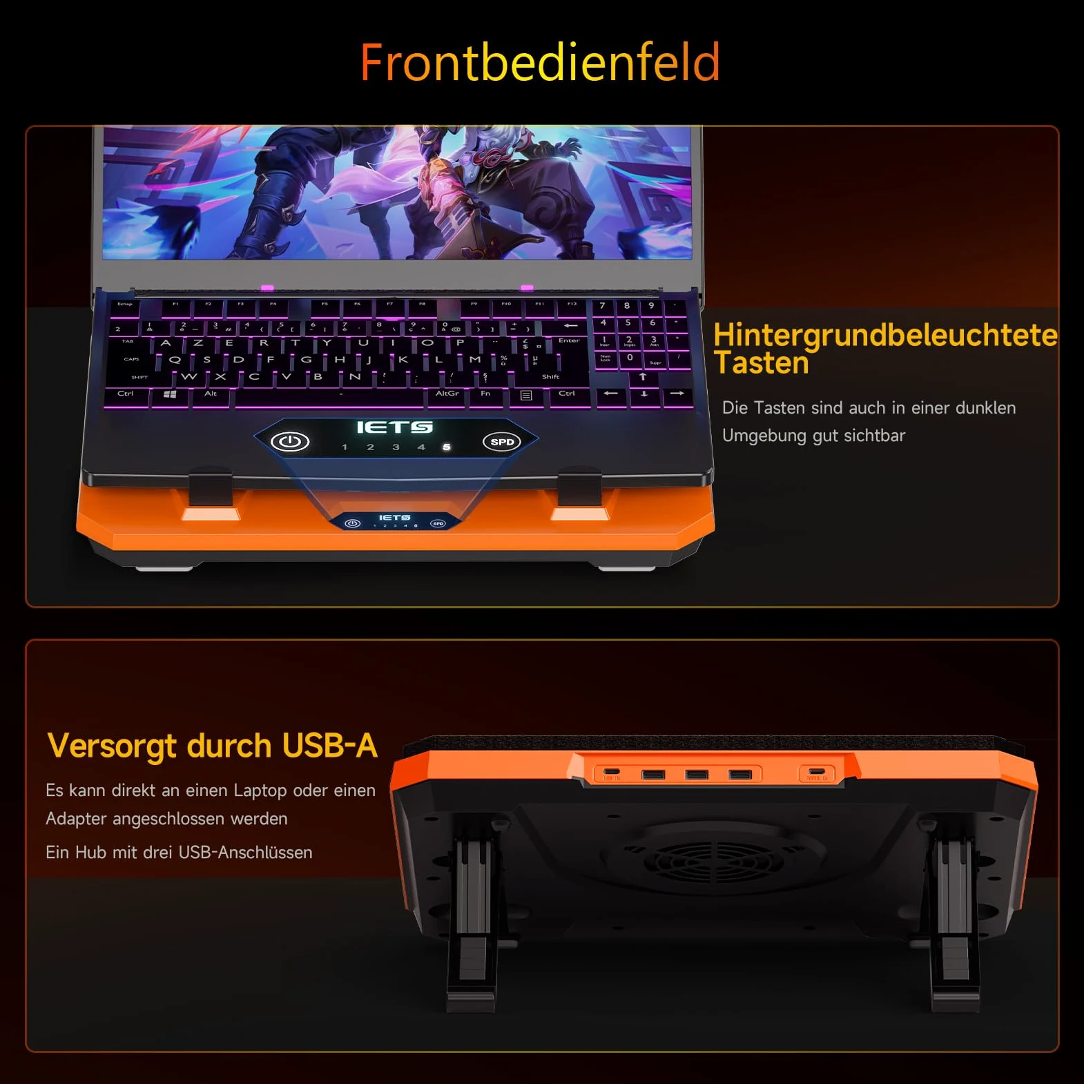 IETS GT300 Verbessertes Laptop-Kühlpad mit verstellbarem Ständer, Turbo-Kühler für schnelle Kühlung, 10-17 Zoll Gaming-Laptop, Flexibler Dichtungsring, mit Verstellbarer Luftfilterklemme (GT300F1)