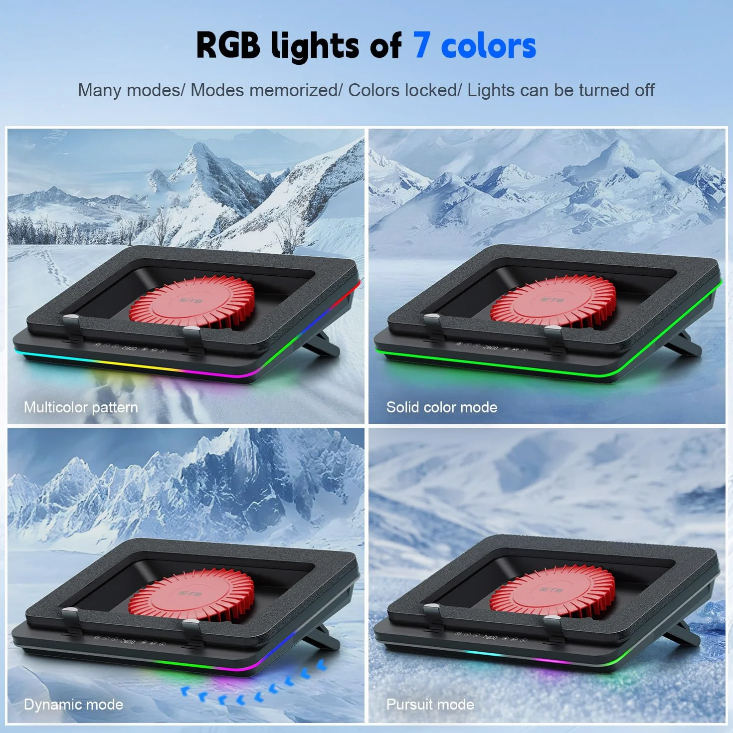IETS GT600 RGB Laptop-Kühlpad mit 14CM Turbo-Lüfter, versiegeltem Schaumstoff für schnelle Kühlung von Gaming-Laptops, 14,1-19,3-Zoll-Laptop-Kühler mit 3-Port-USB-Hub und Staubfilter,Touch-Start
