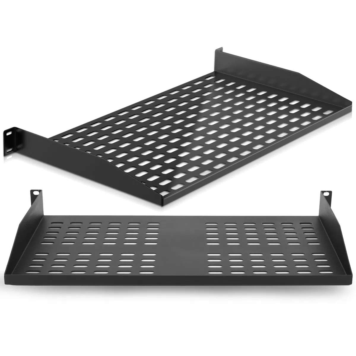 Pyle Fachboden - 2er Set 19 Zoll 1U Rack Shelf – Belüfteter Rackboden für Netzwerkschrank und Serverschrank, Patchpanel und Netzwerkgeräte Ablage, Stahl Rack Regal, 50 kg Tragkraft