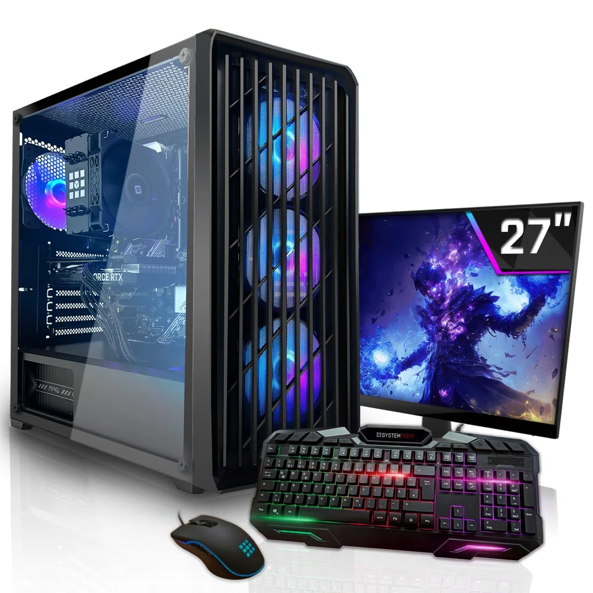 SYSTEMTREFF Basic Gaming Komplett PC Set AMD Ryzen 5 PRO 5655G 6x4.4GHz | AMD RX Vega 7 4K | 512GB M.2 NVMe | 16GB DDR4 RAM | WLAN Desktop Paket Computer für Gamer, Gaming