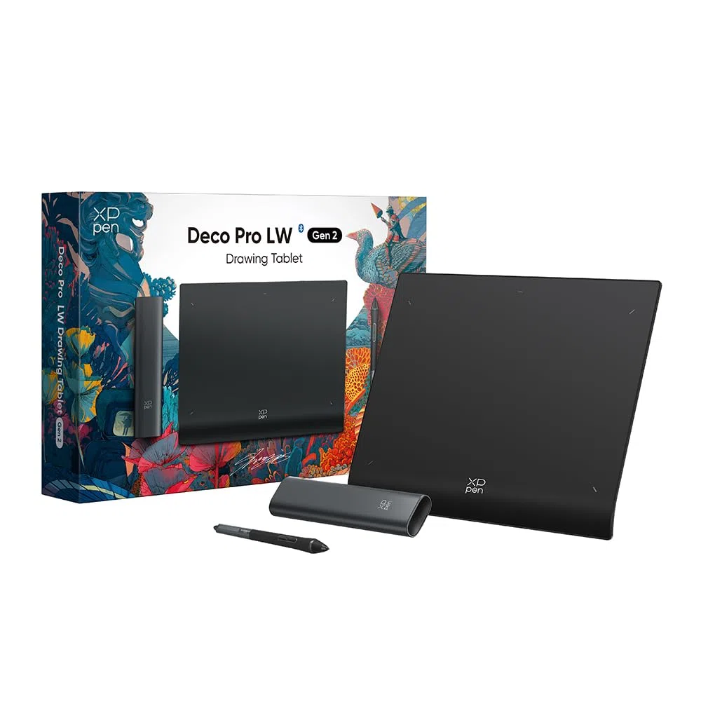 XPPen Grafiktablett, Deco Pro LW Gen 2 Bluetooth 5.0 Grafiktablett, 16K (16384) Druckstufe Stift mit Shortcut-Tastatur, Kompatibel mit Windows Chrome OS macOS Linux