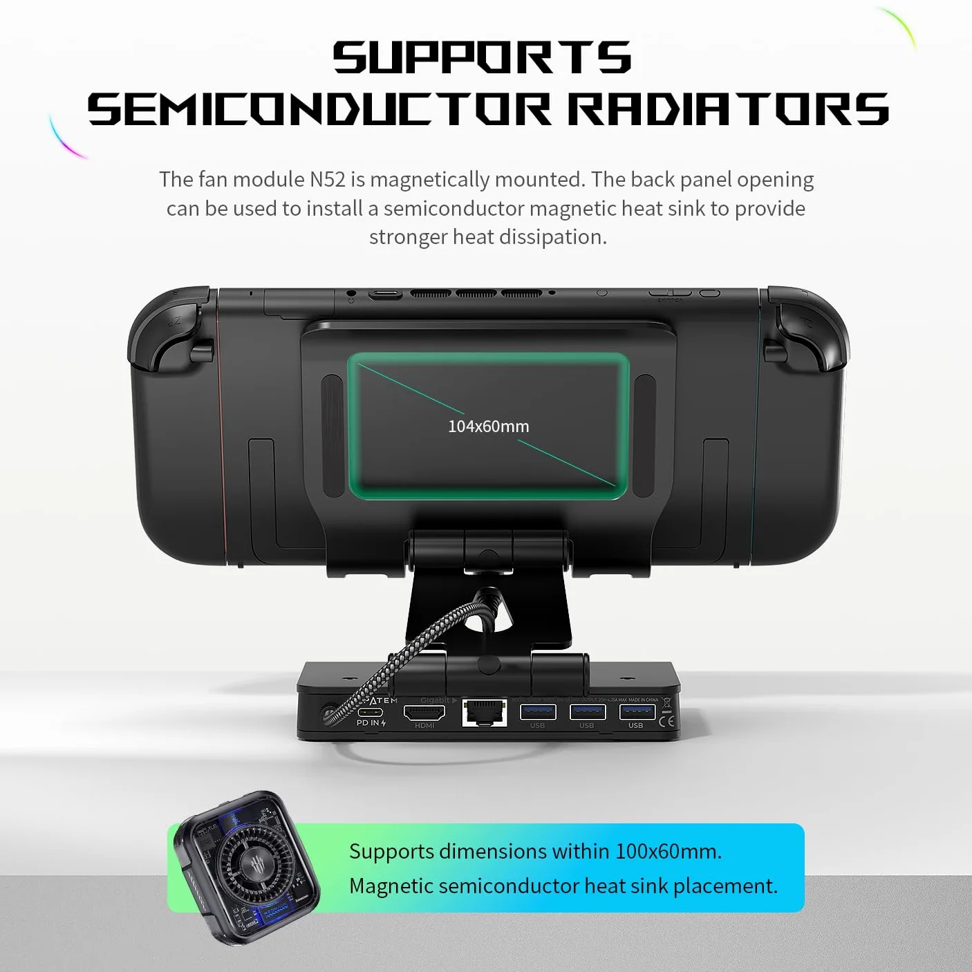 Abnehmbares magnetisches Dual-Lüfter-Kühldock und Ständer für ROG Xbox Ally X/Ally X/Ally/Switch2/Steam Deck/Legion Go/Go S, USB A Gaming Hub, HDMI 4K, 100W PD Aufladung