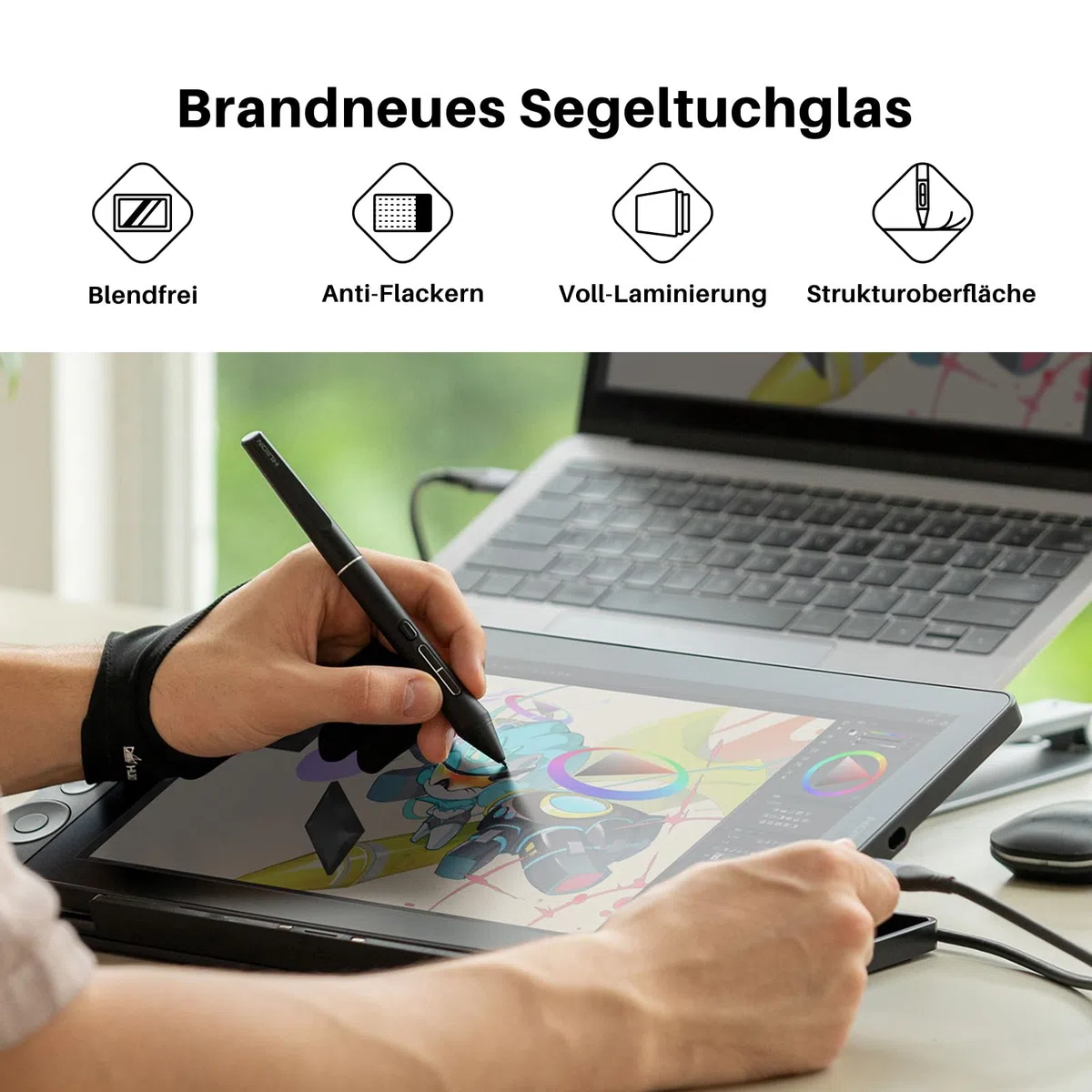 HUION Kamvas 13 Gen 3 Grafiktablett mit Display, 13,3-Zoll-Zeichenmonitor aus Canvas-Glas, 99% sRGB-Abdeckung, neues PenTech 4.0, 16384 Stiftdruck, Zwei Drehregler, Verstellbarer Ständer, Schwarz