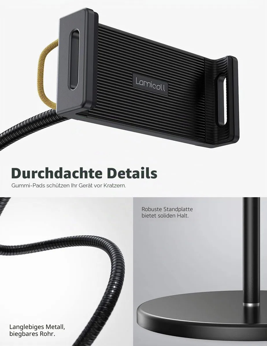Lamicall Tablet Bodenständer, Tablet Halterung - Schwanenhals Halter mit Einstellbarer Höhe und Stabiler Basis von 4,8 KG, für iPad 12.9, iPad Air Mini 2 3 4, Switch, Tab, und Tablet mit 4.7-13 Zoll