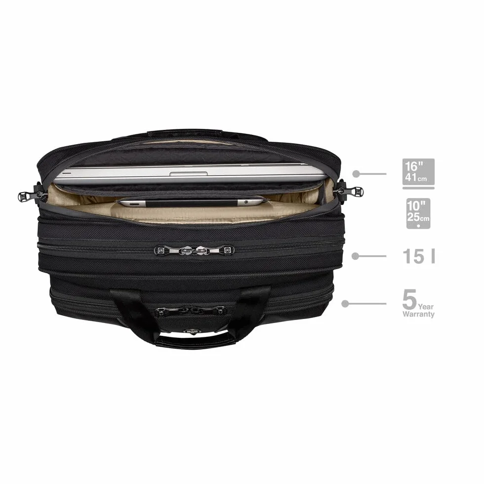 WENGER Legacy Black Series Brief Laptop-Tasche zum Umhängen, Notebook bis 16 Zoll, Tabletfach, Aktentasche, 15 l, Büro Business Uni, Schwarz, 653630
