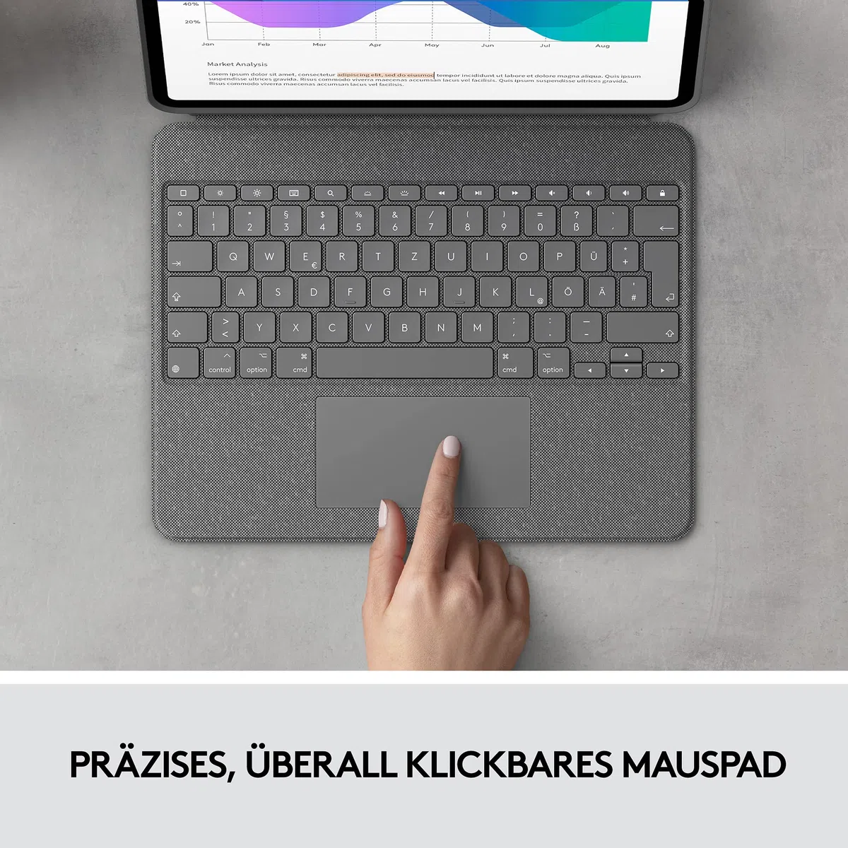 Logitech Combo Touch iPad Pro 12,9 (5. Gen - 2021) Keyboard Case, Abnehmbare Tastatur mit Hintergrundbeleuchtung, Click-Anywhere Trackpad, Smart Connector, Deutsches QWERTZ-Layout - Grau G335