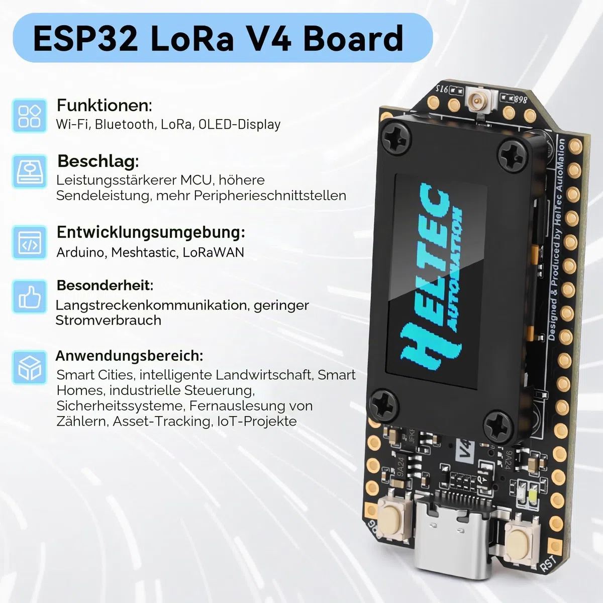 ESP32 LoRa V4 Dev Board + 3000-mAh-Akku, verbessertes ESP32-S3 LoRa WLAN Bluetooth 2 MB PSRAM 16 MB Flash 863-928 MHz Antennen OLED Unterstützt GPS und Solar für Arduino Meshtastic LoRaWAN