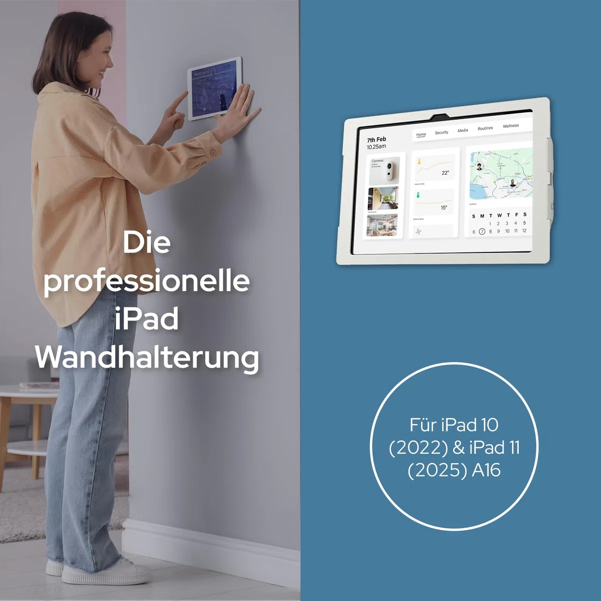 Lite iPad Wandhalterung kompatibel mit iPad 10.9 Zoll (2022–2025) 10. & 11. Generation (A16) – Sichere & Robuste Tablet Halterung für Private und gewerbliche Nutzung, schwarz