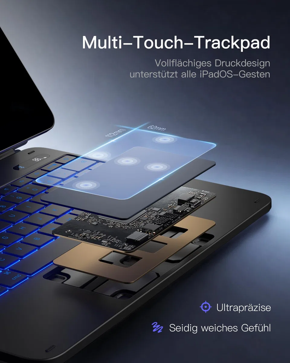 Inateck NeoMagic Magnetische Tastatur Hülle für iPad Air 13 Zoll M4/M3/M2(2026/2025/2024),iPad Pro 12.9 Zoll,Großes Trackpad,LED-Anzeige,7 Farben Hinterleuchtet,QWERTZ,mit Stifthalter,KB903
