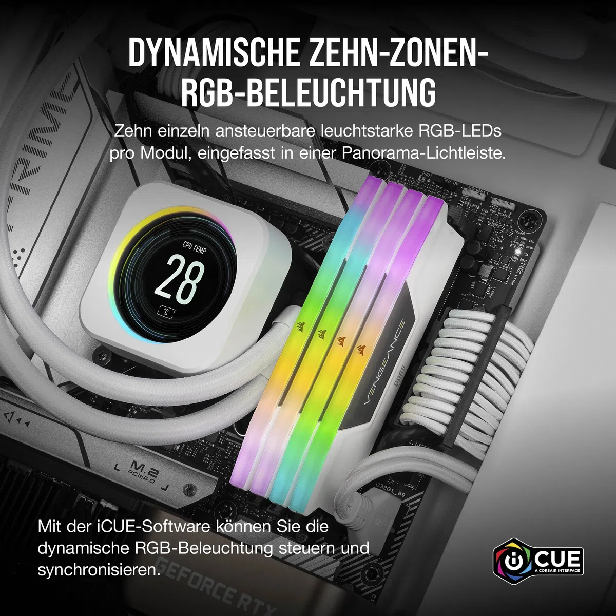 CORSAIR Vengeance RGB DDR5 RAM 32GB (2x16GB) Bis zu 6000MHz CL36 Intel XMP 3.0 Desktop-Arbeitsspeicher – Weiß (CMH32GX5M2E6000C36W)