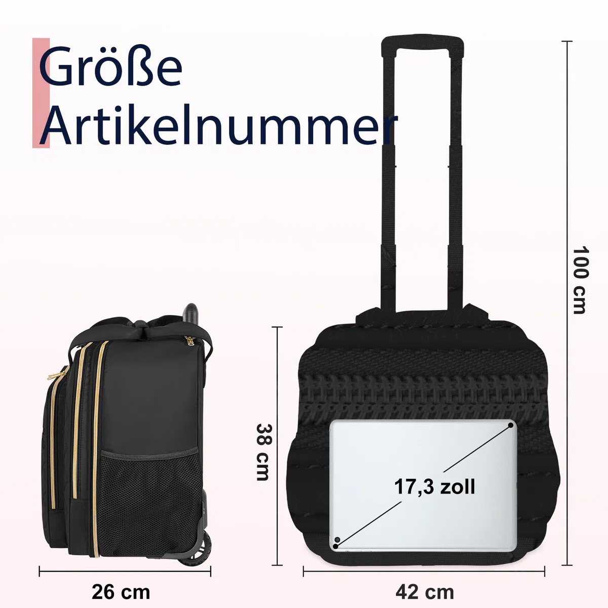 Ytonet Business Trolley Damen, Laptop Trolley 17,3 Zoll Laptop, Laptoptasche mit Rollen Wasserdicht, Business Aktenkoffer Damen mit Rädern, Pilotenkoffer mit Rollen für Reisen, Arbeit, Schule, Schwarz