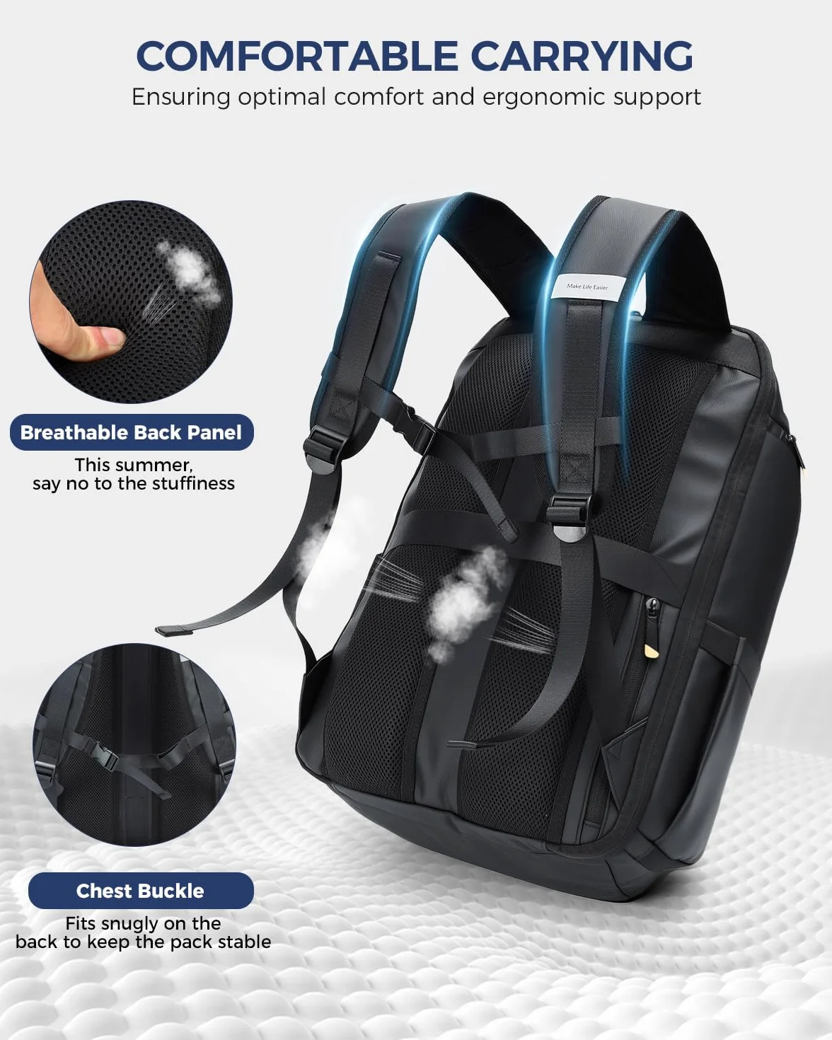 Ponhog Rucksack Herren, Groß Laptop Rucksack 17 Zoll, Reiserucksack mit Anti Diebstahl Computerfach, Laptoptasche für Reise Business Arbeit Weekender, Schwarz