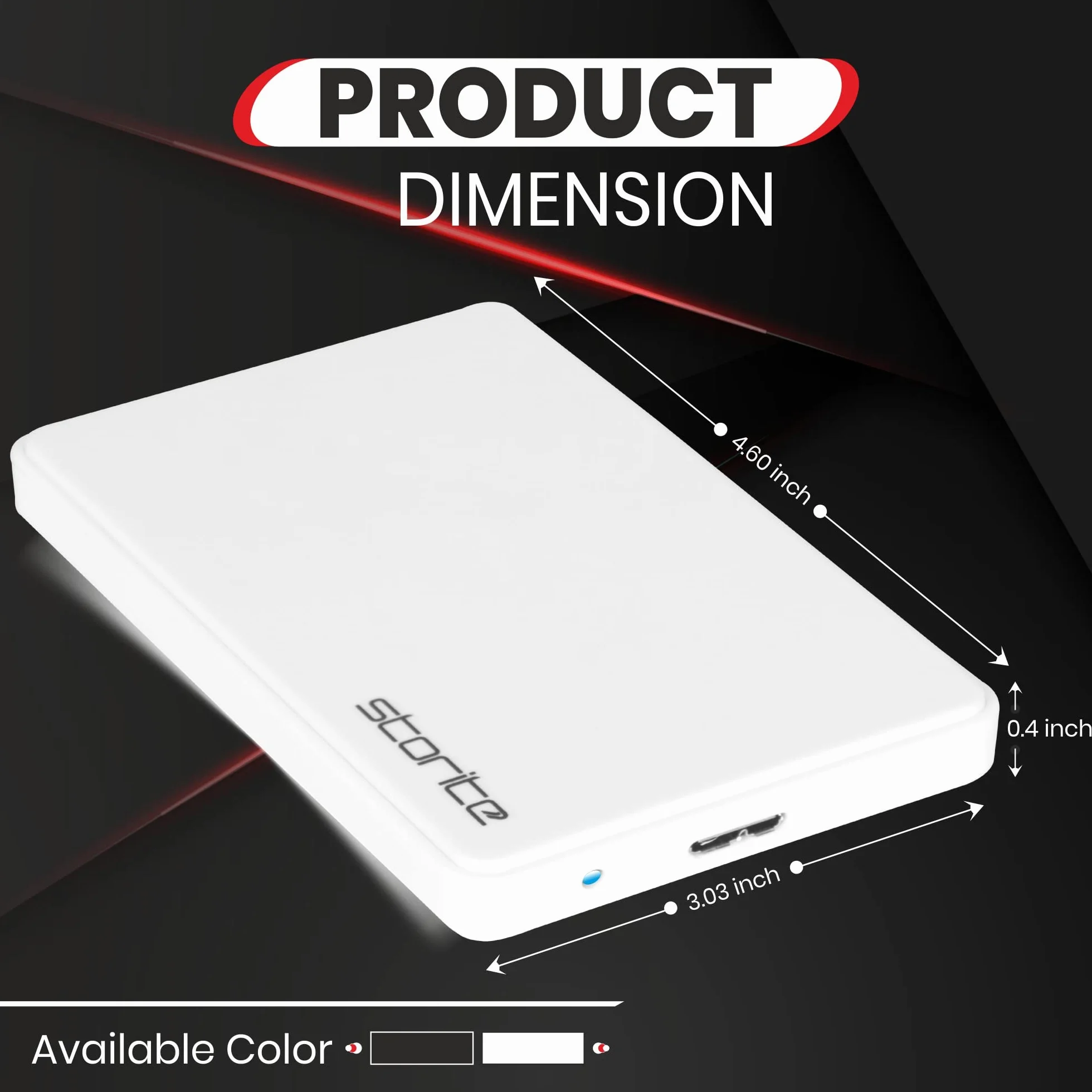 Storite 1TB Externe Festplatte, USB 3.0 ultraschnelle Slim-HDD für Datensicherung, Speichererweiterung, tragbare Festplatte Externe Festplatte, kompatibel mit Mac, Laptop, PC, Spielekonsole (weiß)