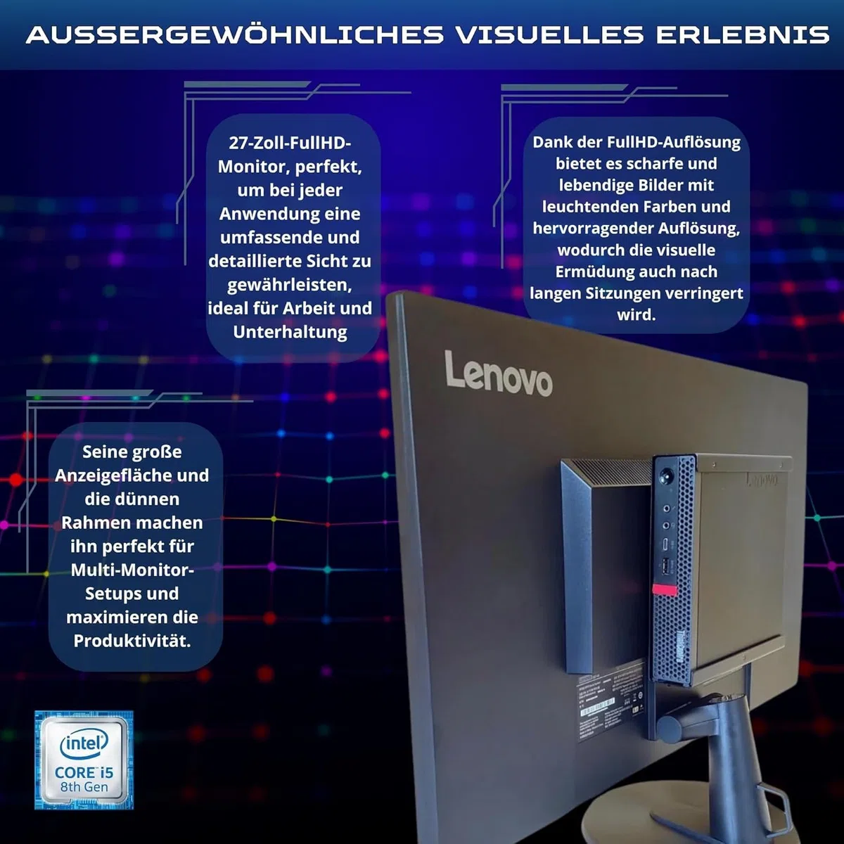 Lenovo Komplettcomputer 27" i5 8500 16 GB Ram 1 Tera SSD Win 11 Pro Office 2021 Pro 36 Monate Garantie -c27-40