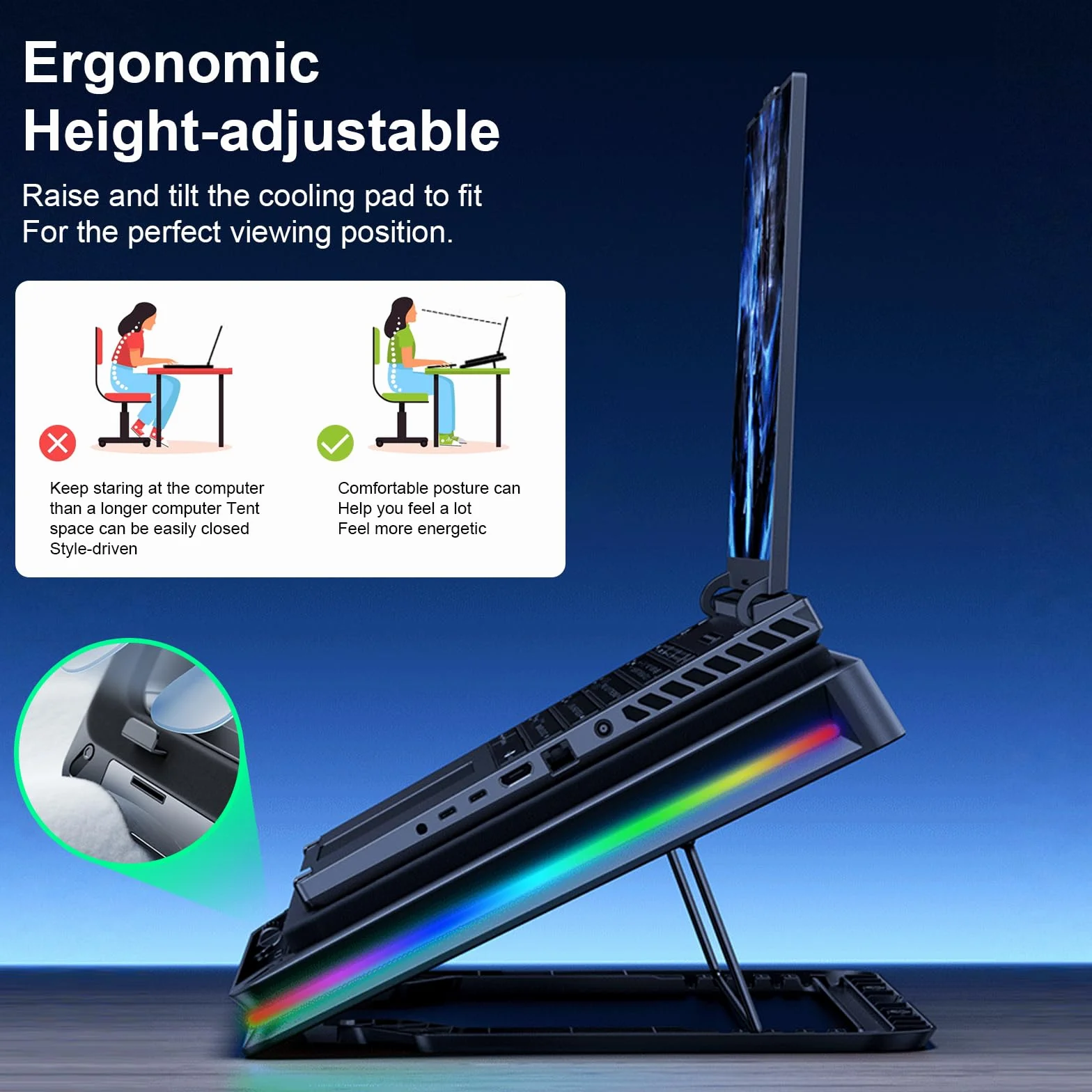 Gaming Laptop Kühler Kühlpad mit Touch-Bedienung stufenloser, Laptop Cooler für Schnelle Kühlung 13-19 Zoll Notebook mit stufenloser Geschwindigkeit 18cm Extra-groß Leistungsstarker Turbo-Lüfter