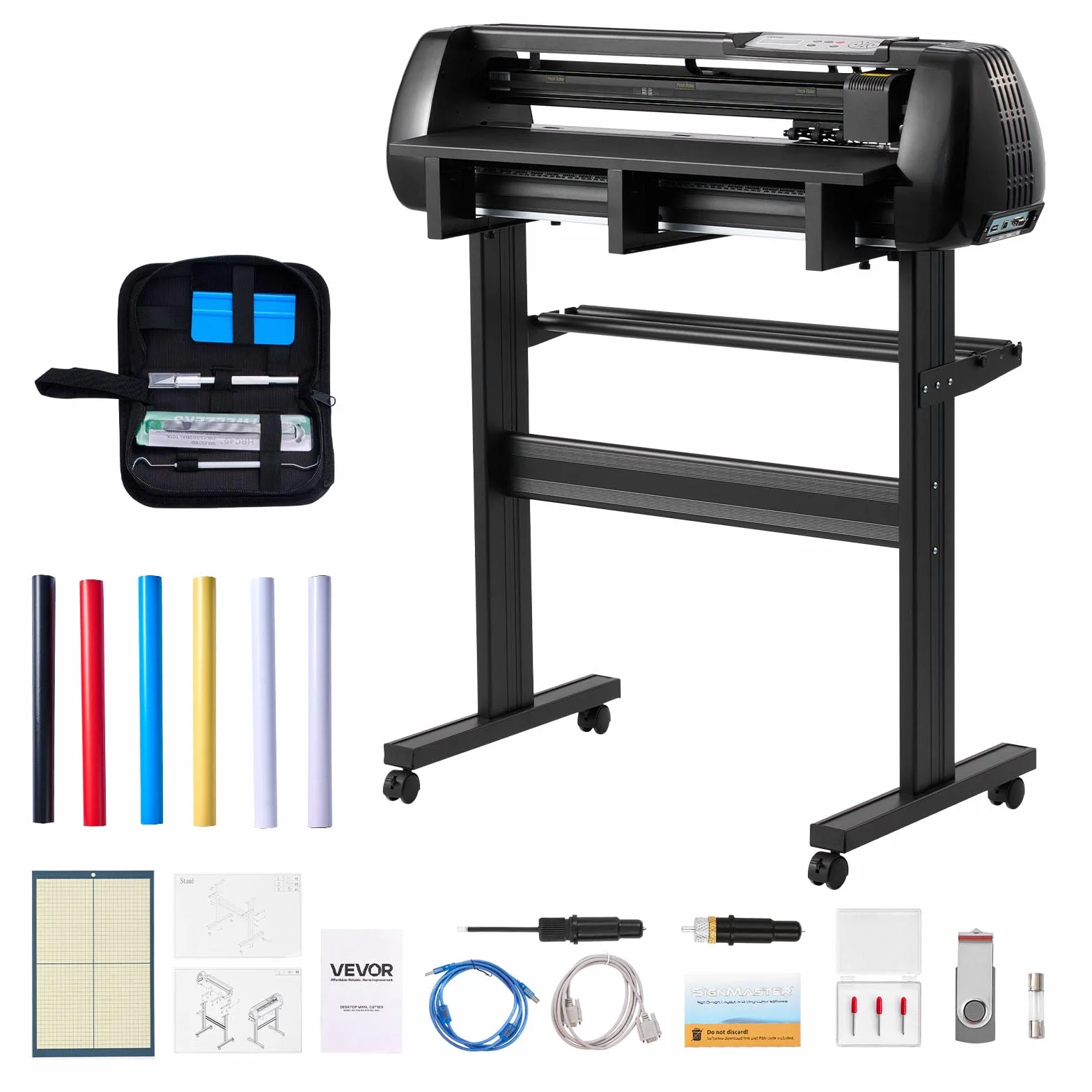 VEVOR Vinylschneidemaschine mit 72 cm max. Zufuhrbreite & Doppelklingen & LED-Anzeige, einstellbares Vinyl-Schneideplotter-Set mit Aufkleberbögen & Transferfolien & Signmaster-Software