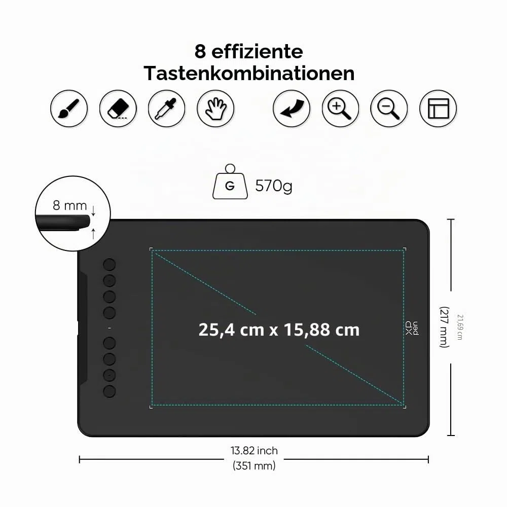 XP-Pen DECO01V2 Grafik-Tablet, Zeichnen, 10 x 6 Zoll, passiver Eingabestift, 8192 Stufen, Neigung und 8 Shortcuts, kompatibel mit Windows/Mac OS/ChromeBook/Android