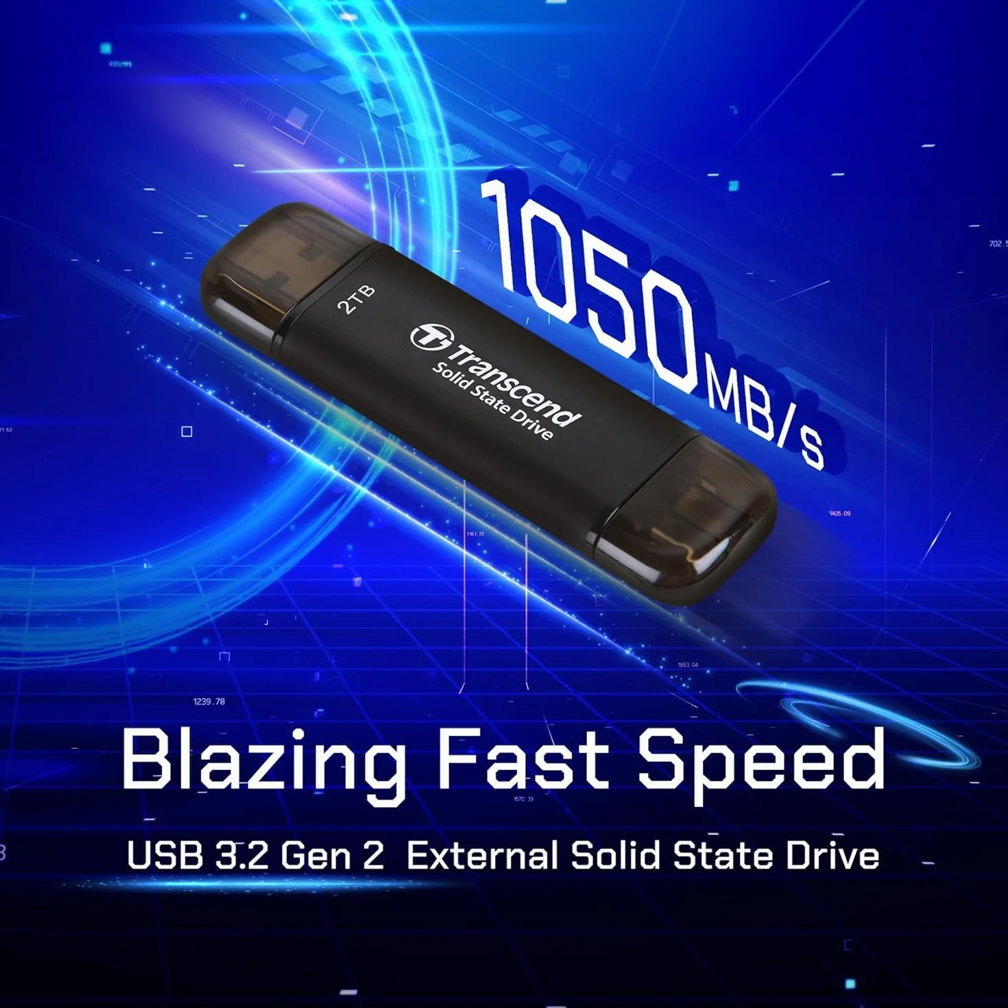 Transcened ESD310 128GB USB 10Gbps, Type C/A, Schwarz, bis zu 1,050 MB/s, Externe SSD | Dual-Anschluss (USB-C & A) | für iPhone 15/16/17 & Android