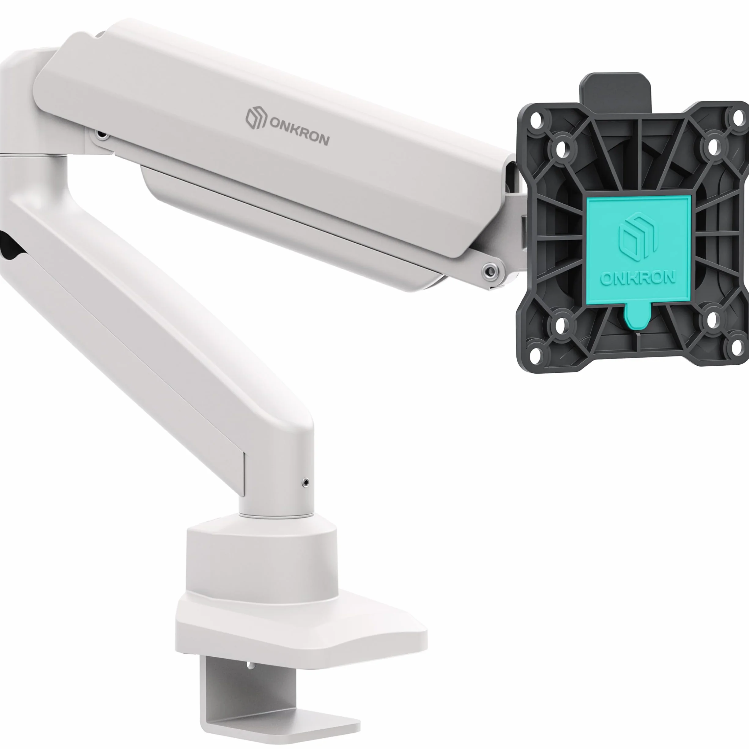 ONKRON Monitor Halterung für 13-32 Zoll Bildschirm bis 10 kg, Gasdruckfeder Arm, Bildschirmhalterung mit Schnellwechsel-VESA 75x75 & 100x100, Höhenverstellbar Schwenkbar Drehbar, Weiß G80-BW