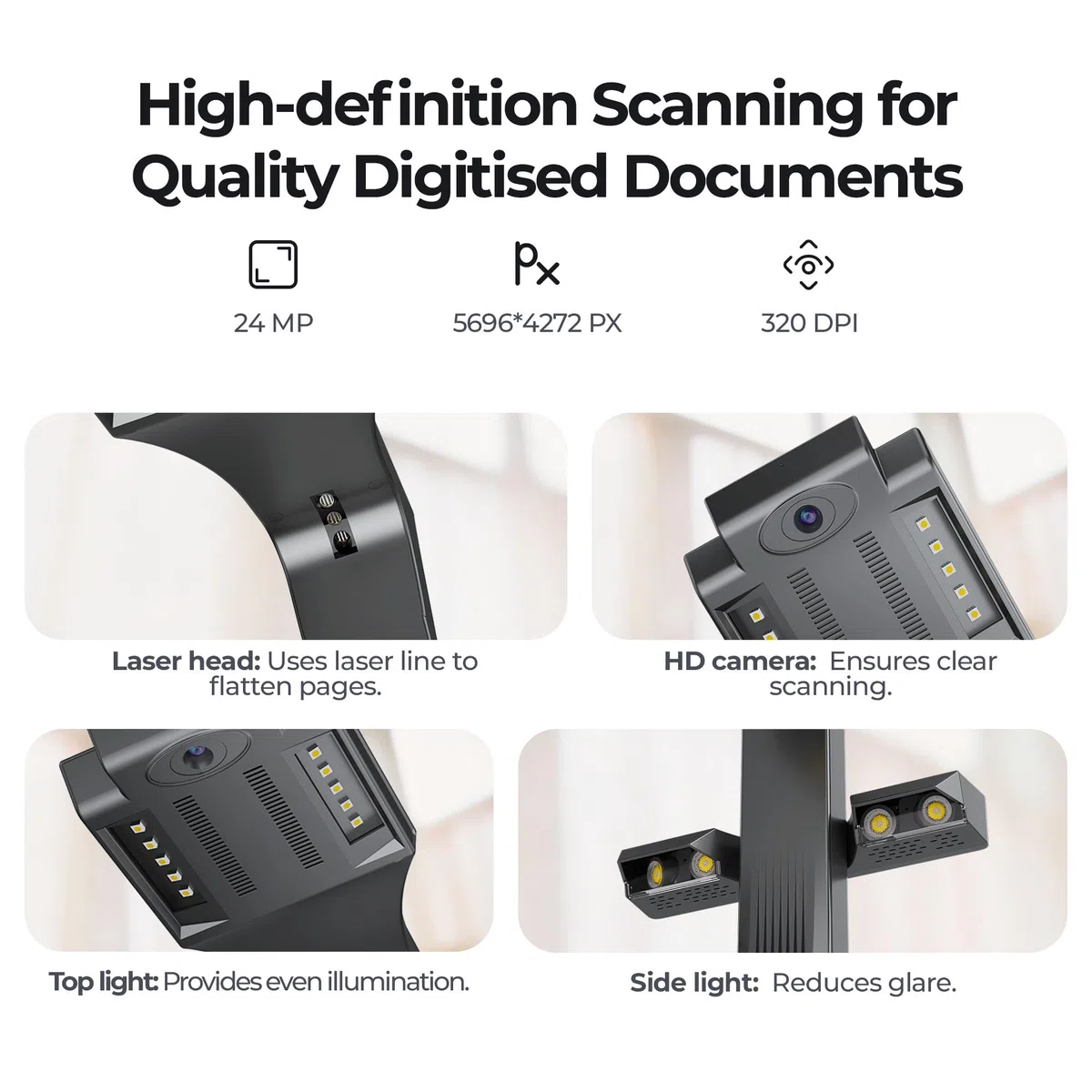 CZUR ET24 Pro A3 Buchscanner 24MP Scanner mit HDMI, A3 Scanner mit Laser Verflachungstechnologie, OCR 180+Sprache, Dokumentenscanner Visualizer für Windows, macOS und Linux
