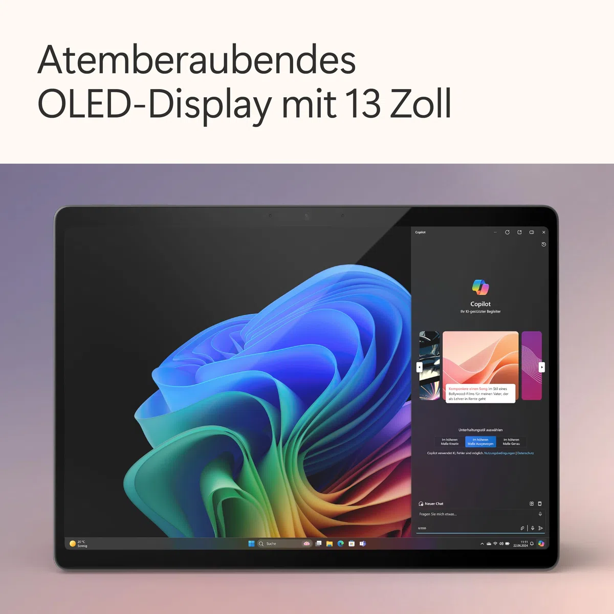 Microsoft Surface Pro 11. Edition Copilot+ PC 13" OLED Touchscreen Snapdragon X Elite 16GB RAM 256GB SSD Schwarz