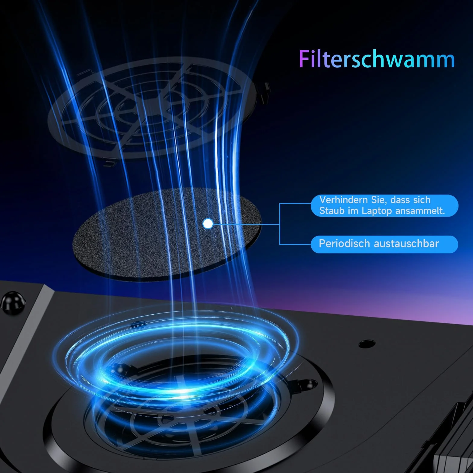 IETS GT300 Verbessertes Laptop-Kühlpad mit verstellbarem Ständer, Turbo-Kühler für schnelle Kühlung, 10-17 Zoll Gaming-Laptop, Flexibler Dichtungsring, mit Verstellbarer Luftfilterklemme (GT300B0)