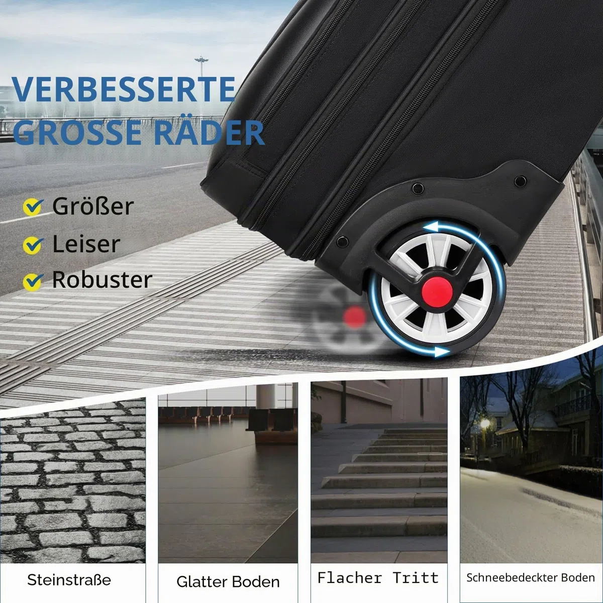 MATEIN Business Trolley mit Großen Rädern, Laptop Trolley 17,3 Zoll mit 3 Packing Cubes, Pilotenkoffer mit Rollen wasserdichte, Aktenkoffer mit Rollen für Herren, Reisen, Arbeit, Schule, Schwarz