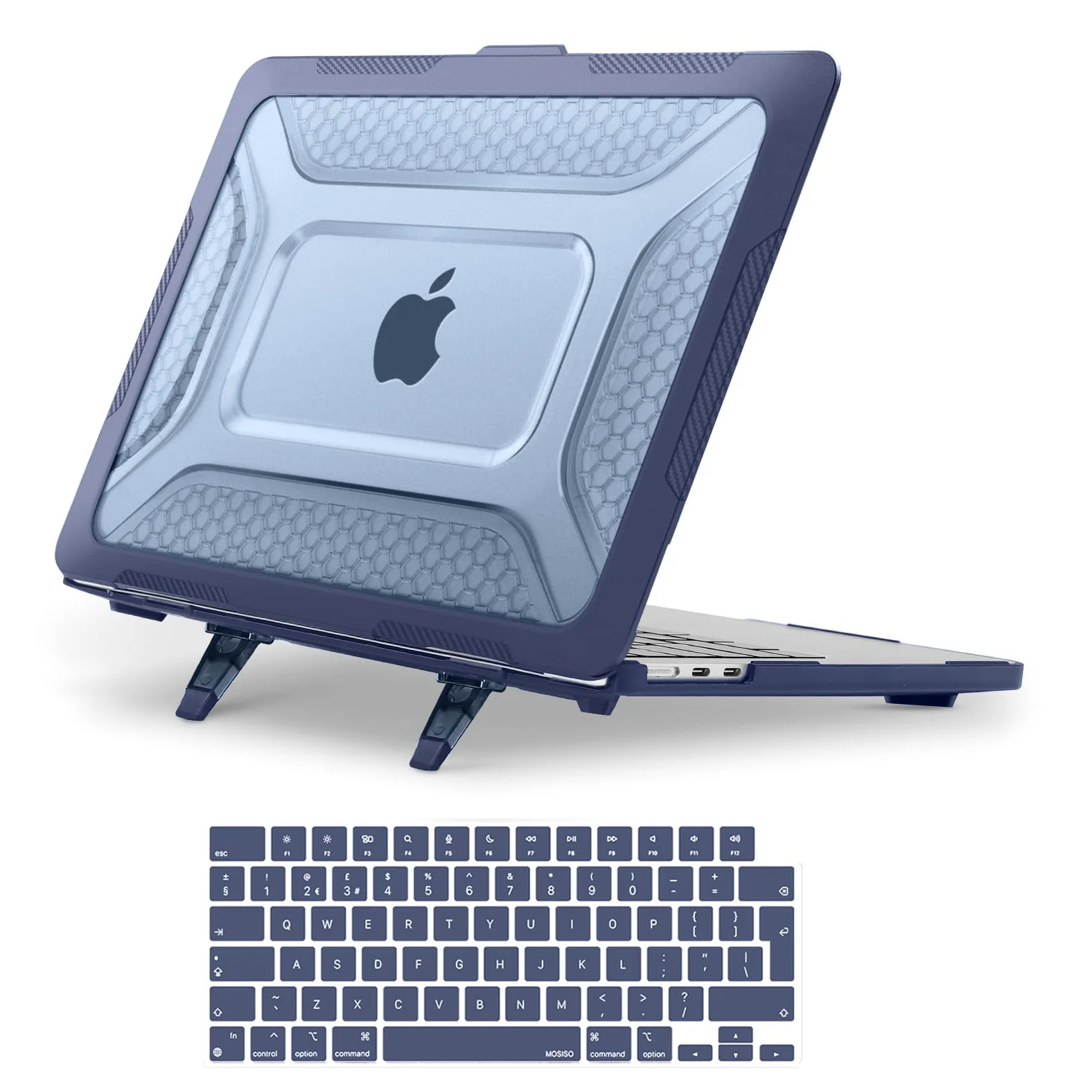 MOSISO Kompatibel mit MacBook Air 13 Zoll Hülle M5 M4 M3 M2 2026 2025-2022, Honigwabe TPU Bumper Hartschale Klappständer&Tastaturschutz für MacBook Air 13,6 Zoll A3449 A3240 A3113 A2681, Marineblau