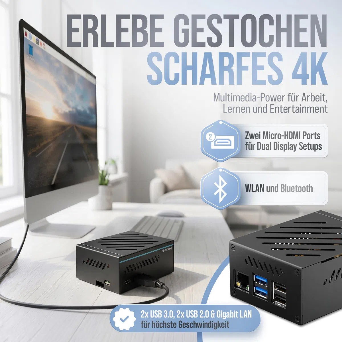 Raspberry Pi 5 4GB PCIe M.2 NVMe Set 64GB Edition 27W Netzteil Metallgehäuse Active Cooler