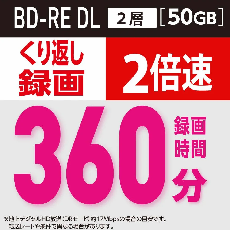 Verbatim Blu-ray BD-RE DL RW Tintenstrahl-Discs, wiederbeschreibbar, 2 Geschwindigkeiten, Ver. 2.1, 10 Discs in einem dünnen Etui (versiegelte Verpackung), hergestellt in Japan, 10 Stück